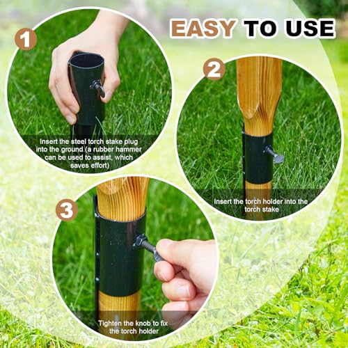 12 Pack Outdoor Light Stakes - 10.75 Inch Metal Torch Stakes for Garden & Landscaping - Black
