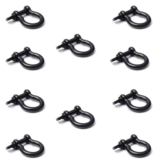 10 Pack 3/8"(10mm) Metal Bow Shackle for Emergency Survival Paracord Bracelet Parachute 550 Cord Pets Straps FLQ044A(Black)