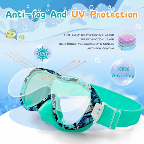 Kids Swim Goggles with Nose Cover - Green Rider, 180° Panoramic, Anti-Fog & Leak-Resistant, UV Protection, Comfort Strap for Boys & Girls 3-15