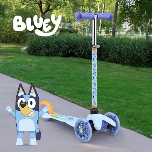 Bluey Self Balancing Kick Scooter with Light Up Wheels, Extra Wide Deck, 3 Wheel Platform, Foot Activated Brake, 75 lbs Limit, Kids & Toddlers Girls or Boys, for Ages 3 and Up