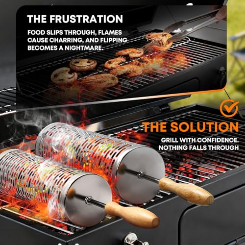 Round Wire Mesh Grill Basket for Outdoor BBQ Vegetables - 2 Pack