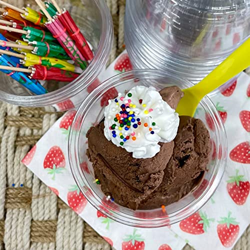 Dessert Serving Kit with 16 Clear Cups, Bright Spoons & Umbrella Picks