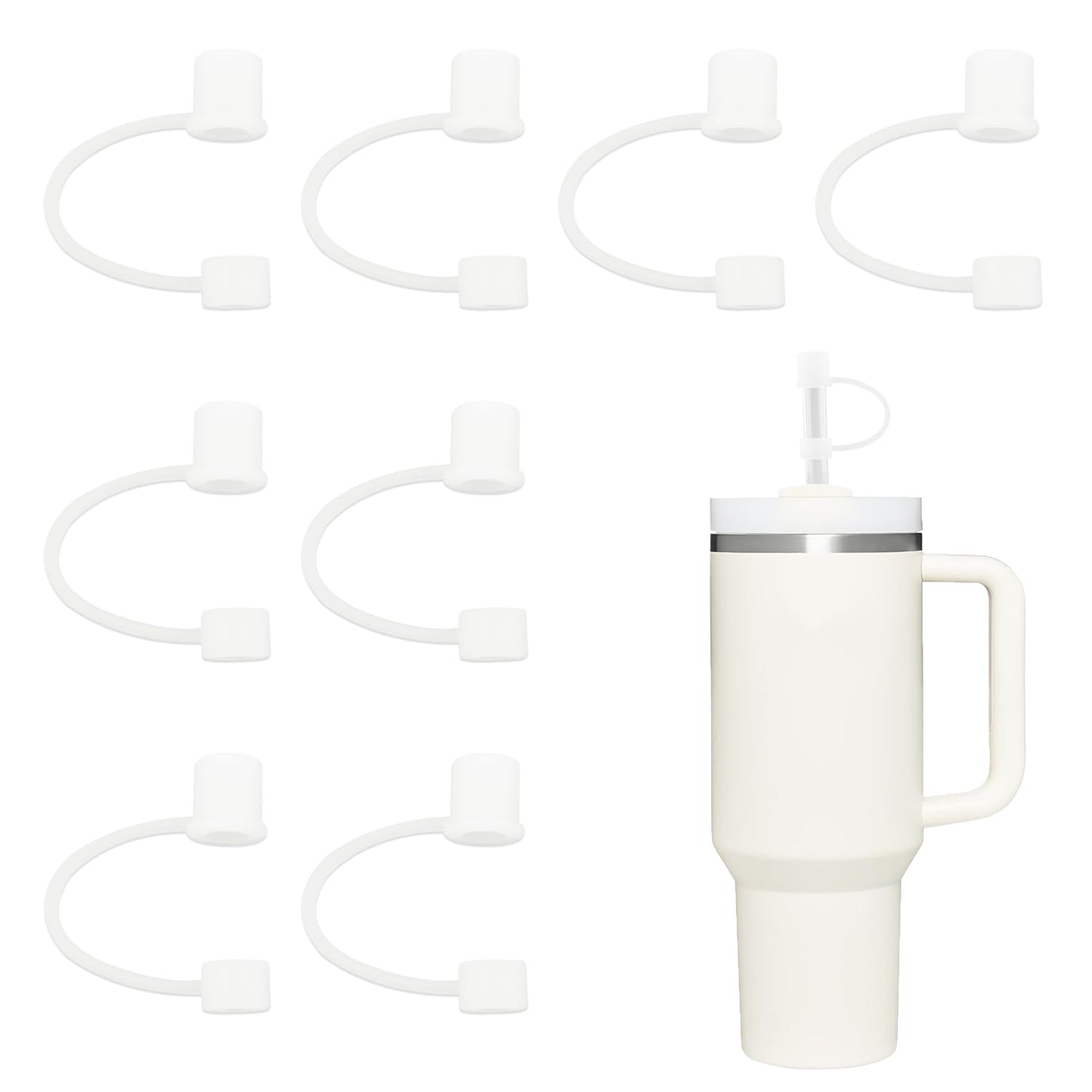 Douji Straw Cover for Stanley Cup, 8Pcs Transparent Straw Covers Compatible with Stanley 30&40 Oz Tumbler with Handle, 10mm/0.4in Dust-Proof Reusable Silicone Straw Tips Lids Stanley Accessories