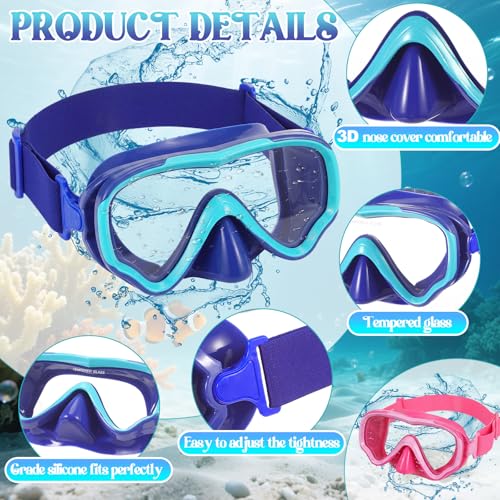 Kids Swim Goggles with Nose Cover - Ocean Blue & Watermelon Red, 2 Pack