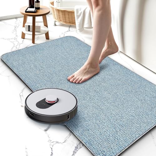 Blue Ultra-Thin Bath Mat 17x27 Inches Non-Slip Absorbent Quick Dry Rug