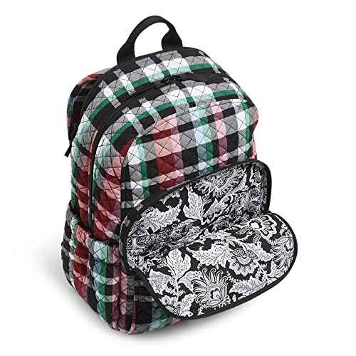 Vera Bradley Women's Cotton Campus Backpack, Ribbons Plaid - Recycled Cotton, One Size