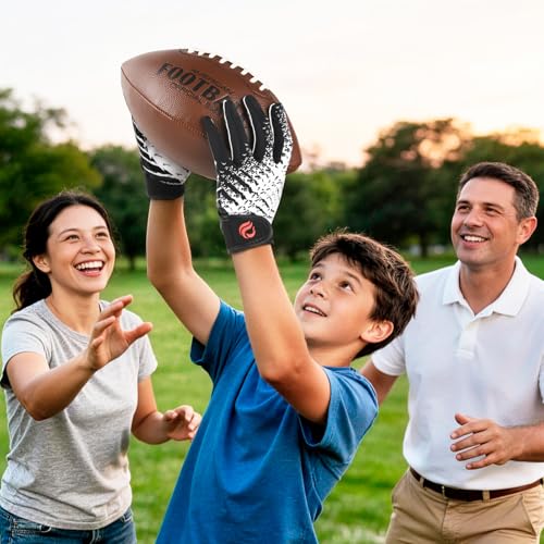 Kids Football Gloves Youth Sticky Receiver Gloves for Boys and Girls Black XS/S