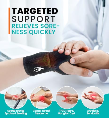 Wrist Support Brace Black 2-Pack Adjustable Breathable Pain Relief for Carpal Tunnel