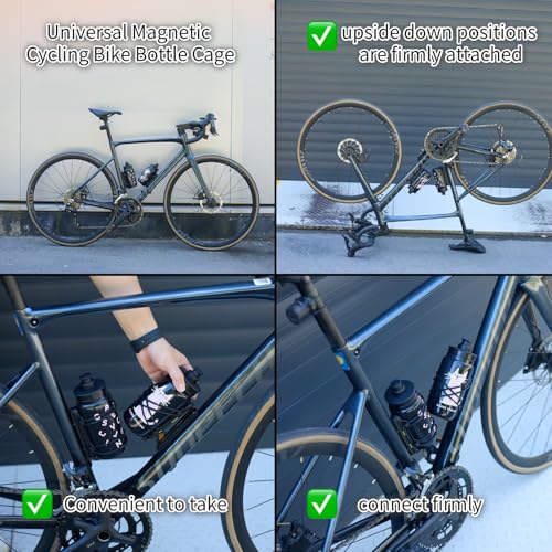 Rcool Quick-Release Magnetic Bike Water Bottle Holder, Sturdy Bike Cup Holder Rack, Bicycle Drink Cage, Secure No-Fall Buckle,with Straps and Screw Tool, Black,for 2.25-3.94" Bottles