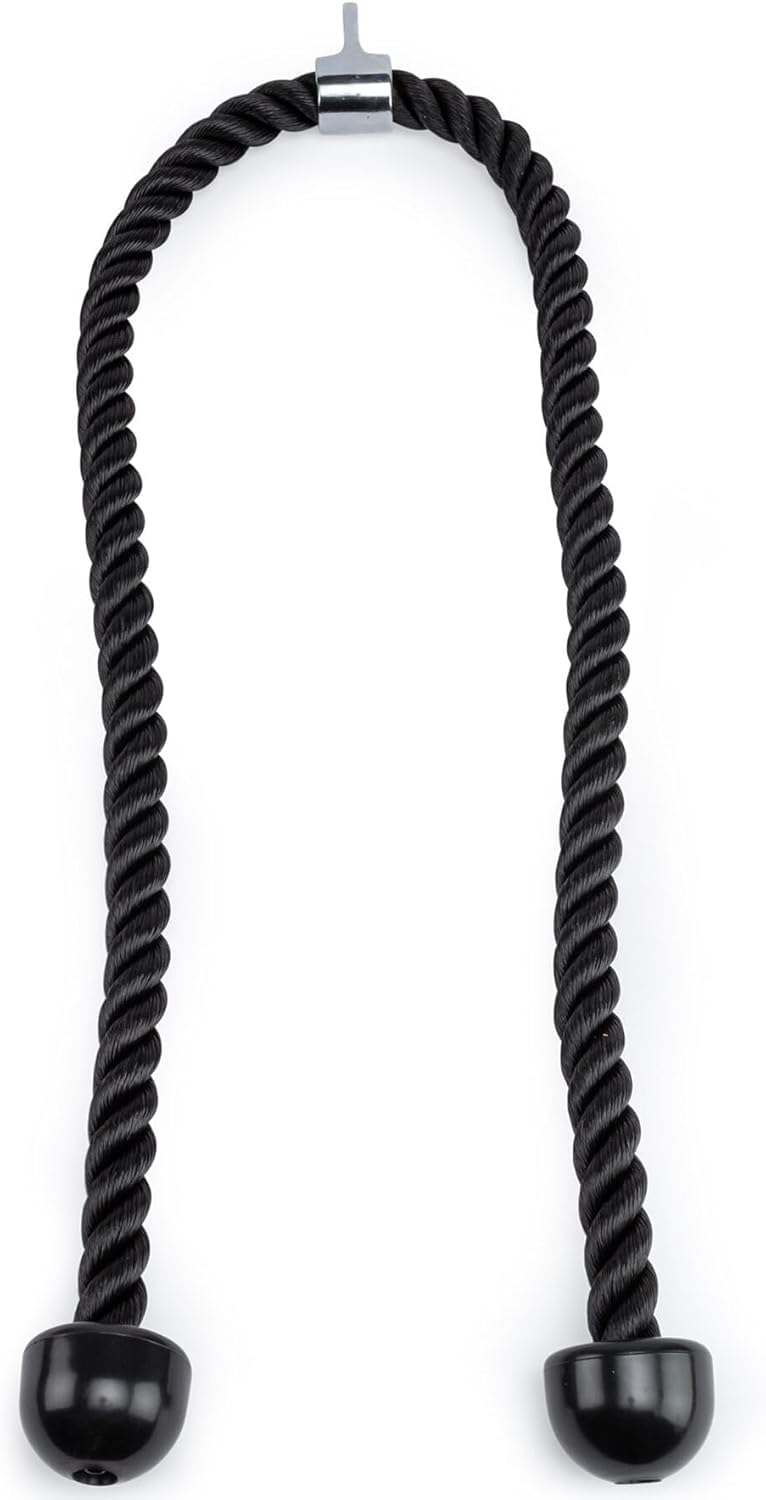 Double Length Tricep Rope for Cable Machines - 55 Inch Heavy Duty Pulldown Attachment, 4ft 7in Gym Strength Training Accessory & Home Workout Equipment