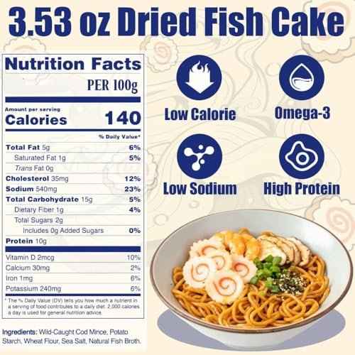 3.53oz Freeze Dried Narutomaki Fish Cake - Big Narutomaki Japanese Ramen Topping, Instant Noodles, Udon, Soup, Camping Meals, Emergency Supplies, Asian Pantry Food