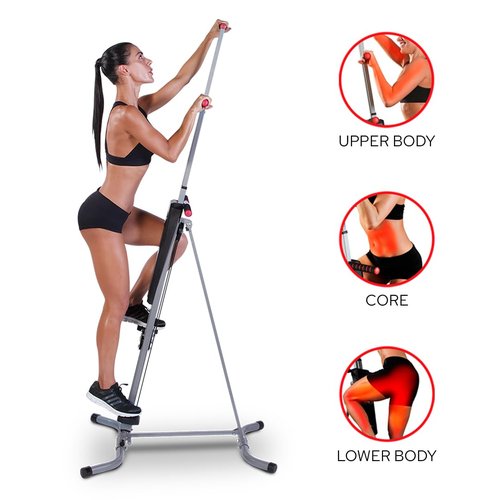 MaxiClimber 2.0 Vertical Climber Exercise Machine w/ Elastic Resistance System - Foldable Home Gym Fitness Equipment for Full Body Cardio & Strength Training Workouts, Adjustable Height
