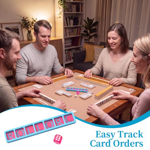 Mahjong Charleston Tracker with Die - Blue and Pink, Portable Mahjong Tool for Card Passing Sequence - Variation 1
