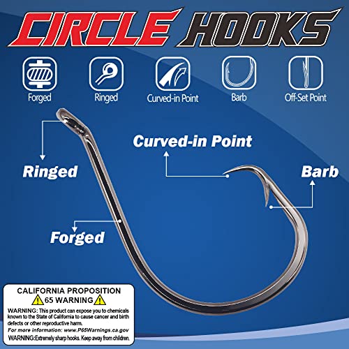 Octopus Circle Hooks Saltwater Fishing Hooks 50 Pack Black 8/0