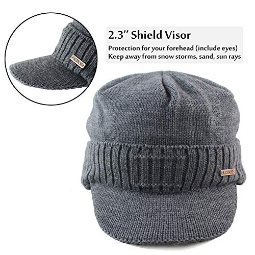 Winter Beanie w/Visor & Earflaps for Men Outdoor Fleece Hat Scarf Set