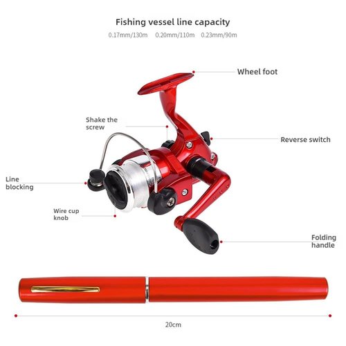 Pocket Size Fishing Rod, Aluminum Alloy Fishing Rod, Mini Fishing Rod Reel Combo,Telescopic Lightweight Aluminum Alloy Freshwater River Lake Reservoir Saltwater Gift for Man (Red)