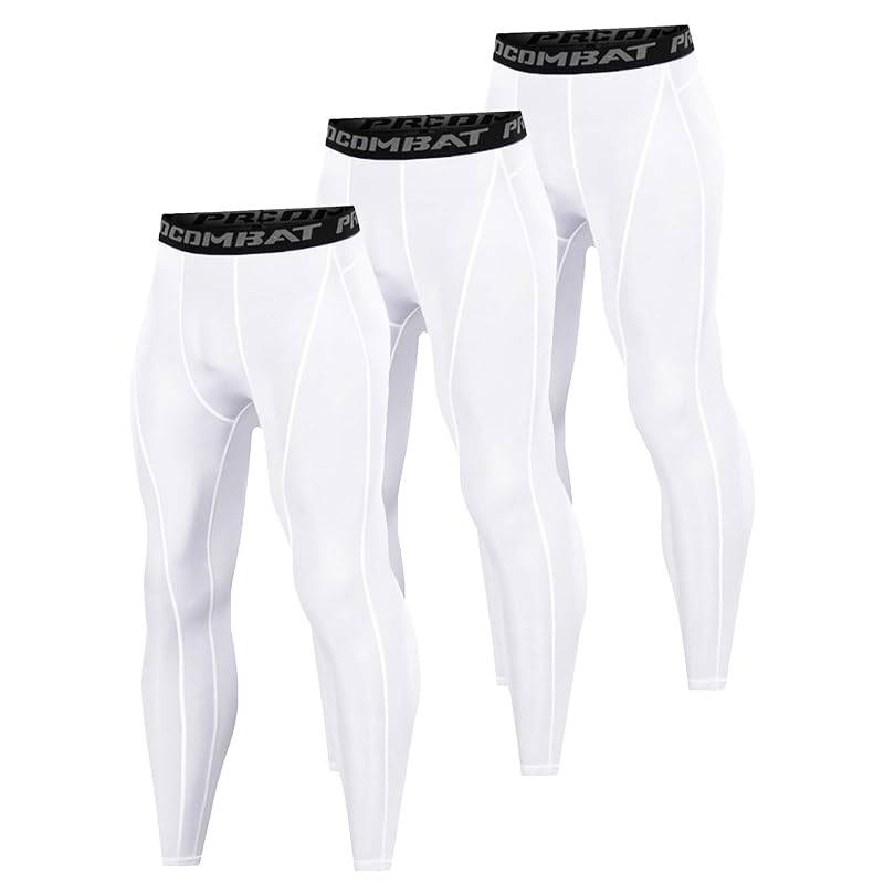 Mens Compression Pants Leggings Running Base Layer Quick Dry White Large