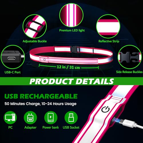 Pink Reflective Sash for Night Walking Safety LED Belt for Men Women
