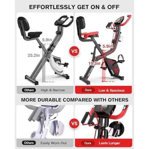 pooboo Folding Exercise Bike, Foldable Upright Stationary Bike, Indoor Cycling Magnetic X-Bike with 8-Level Adjustable Resistance, 6.6 LBS Flywheel, 300LB Capacity, Bottle Holder & Back Support Cushion for Home Gym