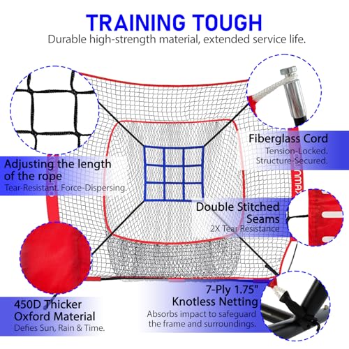 7x7 ft Baseball Softball Practice Net with Detachable Frame for Batting Hitting Pitching