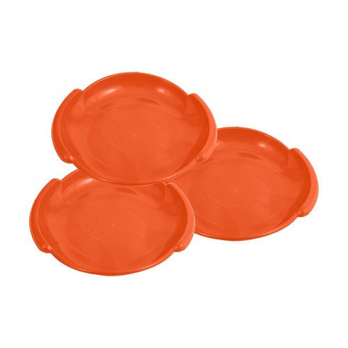 Superio Round Snow Saucer Sled- 24" Plastic Disc Sled for Kids and Adults- Heavy Duty Sled with Handles for Downhill Sledding, Winter Outdoor Sports (Orange, 3 Pack)