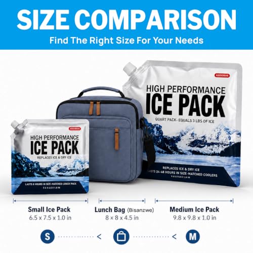 Medium Reusable Ice Packs for Coolers 5 Pack - Gel-Free Freezer Blocks