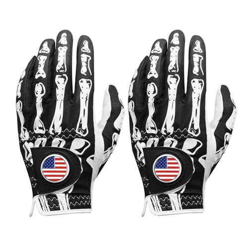 Golf Gloves Men Left Hand Right Hand 2 Pack Black & Bones Large Worn on Left
