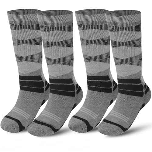 Winter Warm Kids Ski Socks - 2 Pairs Merino Wool Thermal Skiing Socks for Boys, Girls, Youth, Toddlers