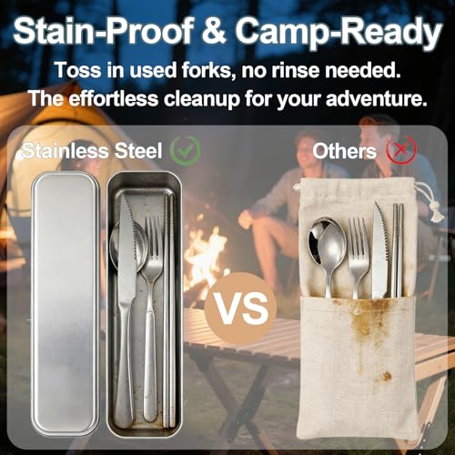 316 Stainless Steel Travel Utensils Set with Case - Reusable Cutlery for Camping, Lunch, Work
