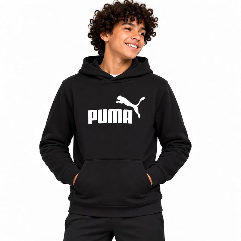 Puma Boys Fleece Hoodie Pullover with Kangaroo Pocket - Black Core+8