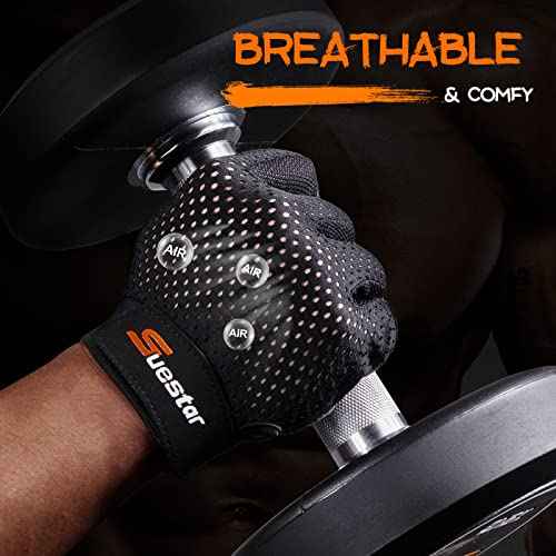 SueStar Workout Gloves for Men Women, Weight Lifting With Full Palm Protection, Excellent Grip, Ultra Breathable for Weightlifting, Fitness, Training, Hanging