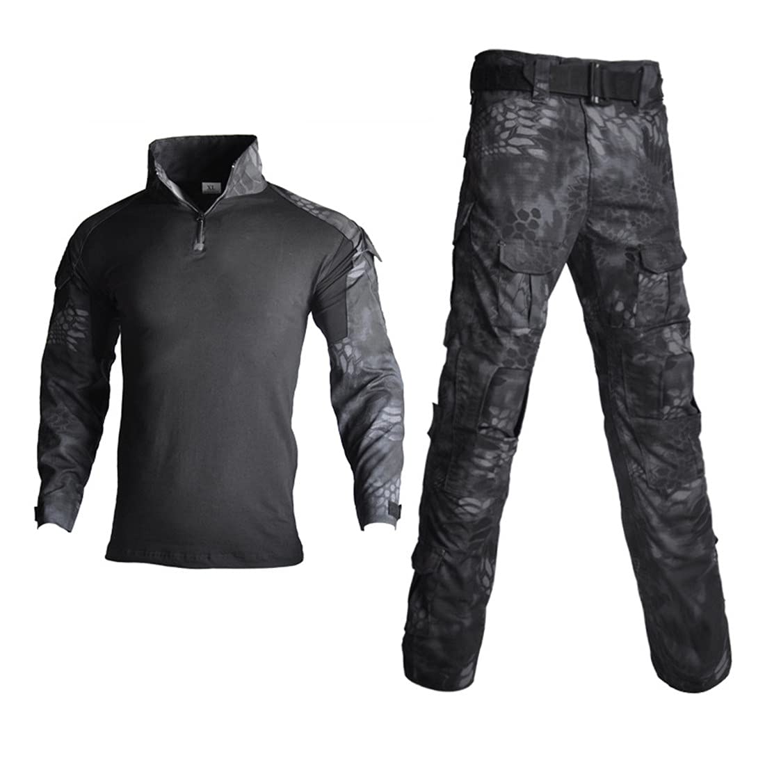 HARGLESMAN G3 Combat Clothes Suits Black Python with Elbow Knee Pads for Men Tactical Shirts Trousers for Work Training Hunting Military Airsoft Paintball Uniform Sets Apparel Gear Black Python M