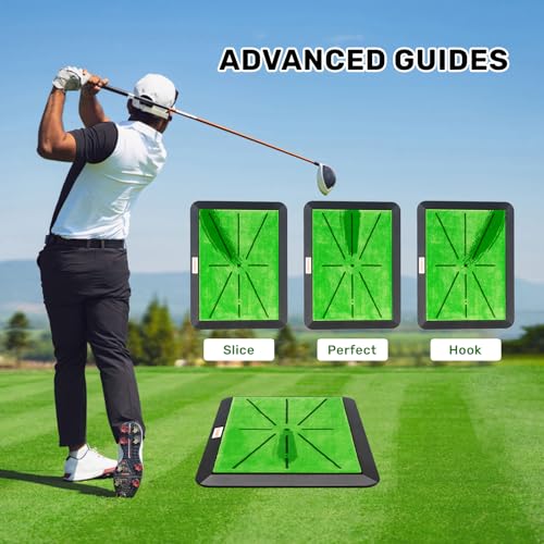 Golf Hitting Mat Set with Swing Feedback and No-Slip Rubber Base - 3 Interchangeable Practice Mats