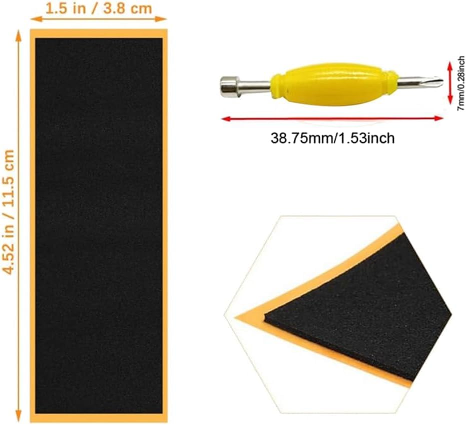 12 Pack Fingerboard Grip Tape Sticky Foam Sticker Replacement + Screwdriver Tool Nut Driver Replacement for Finger Skateboards Accessories