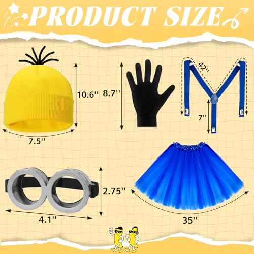 5Pcs Halloween Costume Accessories Adult, Yellow/Purple Beanie Goggle Glove Skirts Halloween Party Costume Set