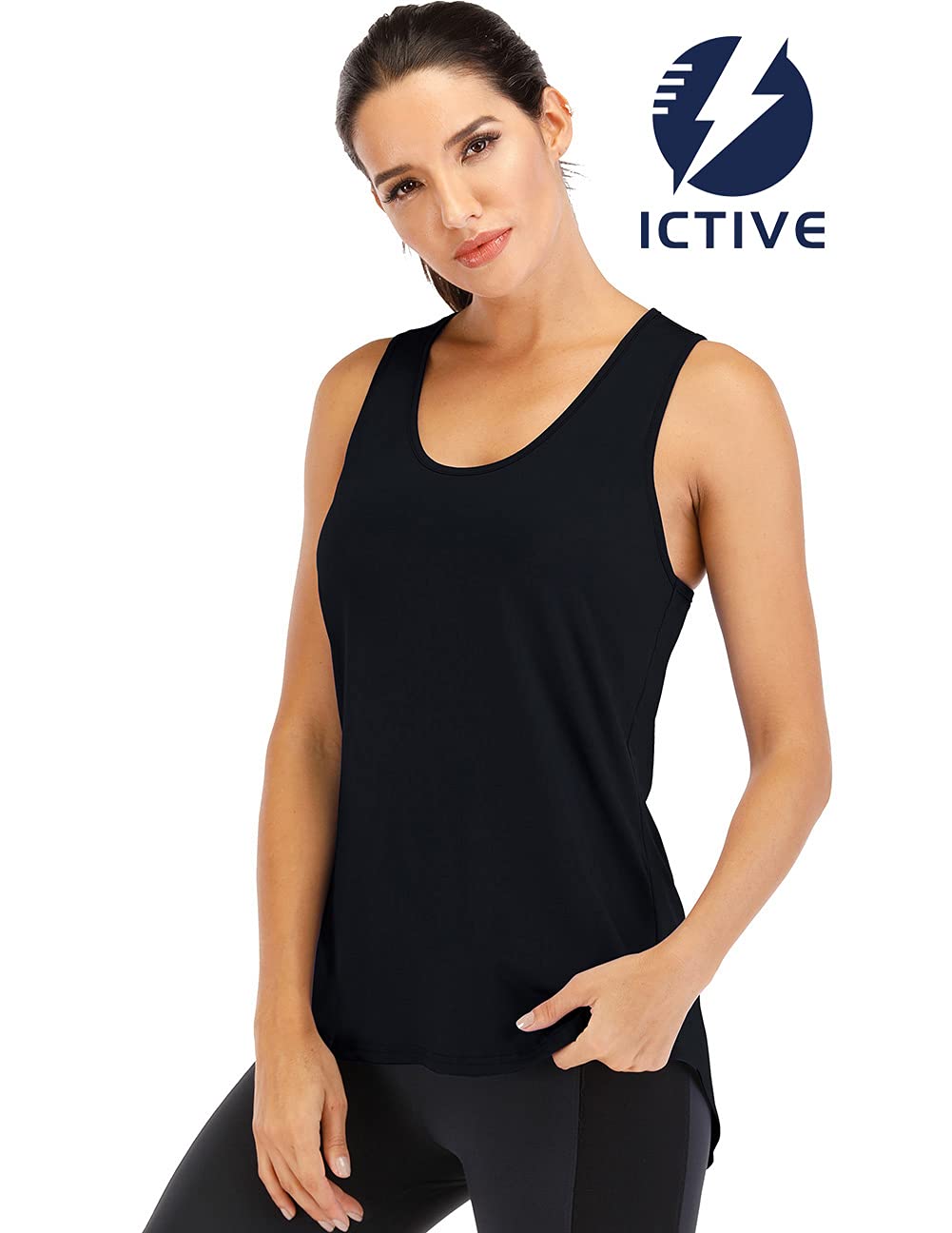 ICTIVE Yoga Tops for Women Loose Fit Workout Backless Sleeveless Keyhole Open Back Racerback Summer Shirts Black L
