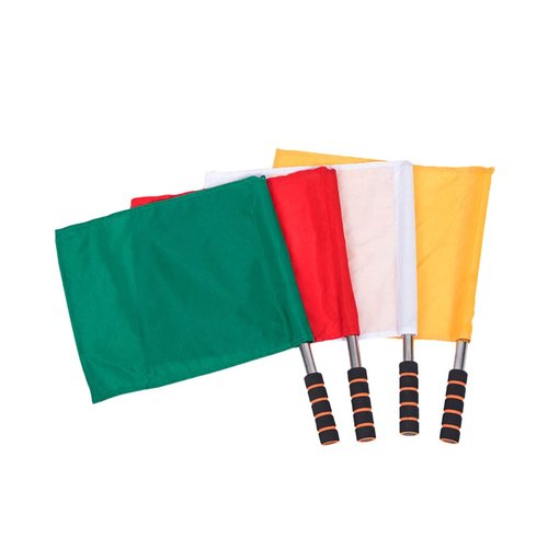 SEWACC 4 Pcs Referee Flag Stainless Flag with Sponge Handle Red Flag for Soccer Volleyball Football Competition Supplies (Yellow, Red, Green, White)