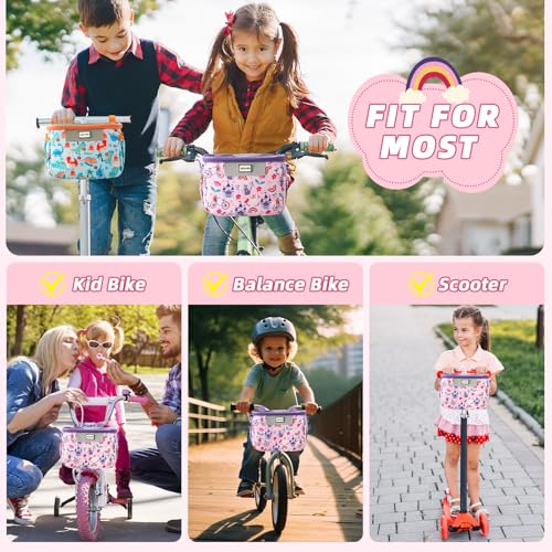 Kids Bike Basket Front Waterproof Handlebar Bag with Shoulder Strap - Pink