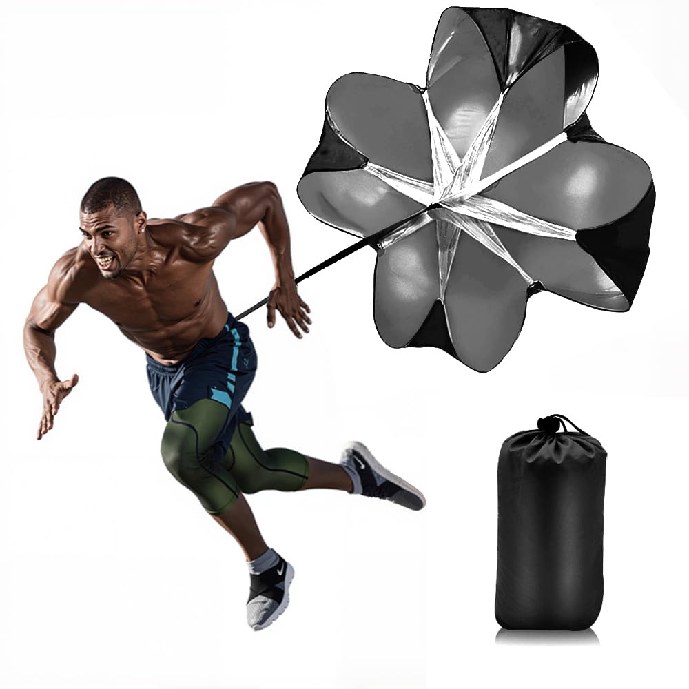 Running Parachute for Speed Training, Adjustable Speed Chute for Track and Field Football Basketball Soccer Training, 56-Inch Parachute with 12-33LBS Resistance, Quick-Release Belt for Adults & Kids