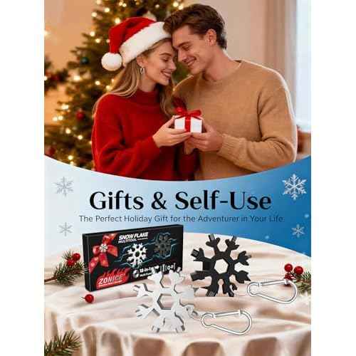 Christmas Gifts for Men 2025 - Stocking Stuffers for Him,18-in-1 Snowflake Multi Tool 2 Pack,Stainless Steel Multitool with Carabiner & Bottle Opener,Holiday Gift for Dad,Husband,Brother(Silver+Black)