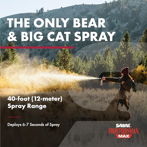 SABRE Frontiersman MAX Bear Spray ? 40 ft Range, Maximum Strength, The Only EPA-Registered Spray for Bears & Mountain Lions, 7.9 oz, Glow Safety Clip, Outdoor Hiking & Camping Protection