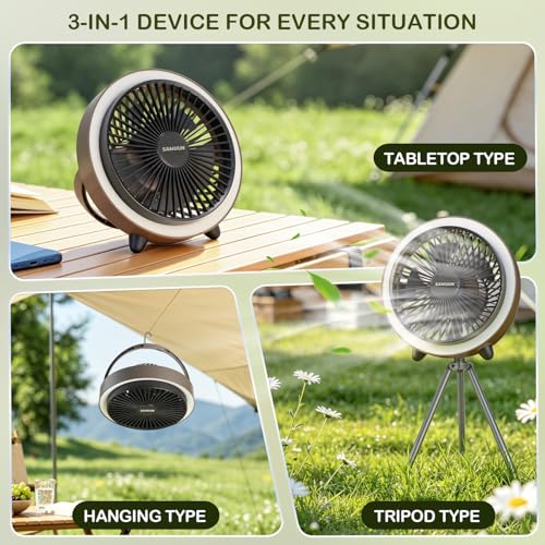Portable Camping Fan with Light 10400mAh Remote LED Tent Fan Outdoor