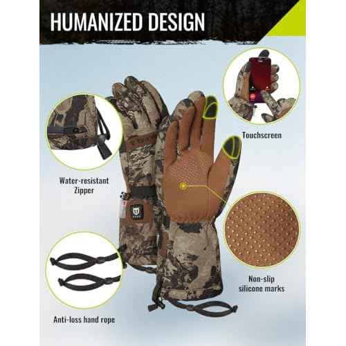 TIDEWE Heated Gloves for Men & Women, Hunting Waterproof Rechargeable Gloves with 2 Battery Packs, 3 Heat Settings, 3M Cotton Insulated for Skiing & Fishing