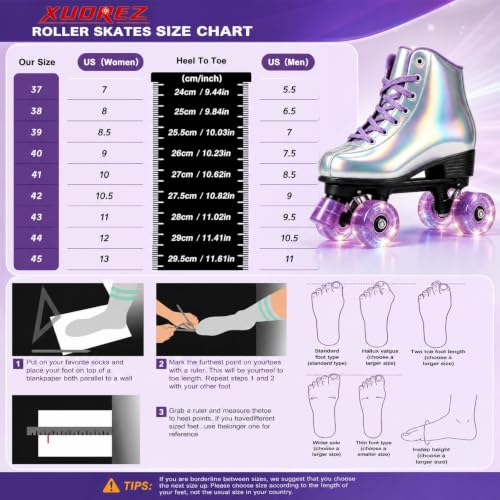 Holographic Purple Flash Quad Roller Skates for Women Men 8.5/7 Indoor Outdoor