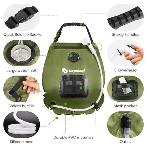sapsisel Camping Shower Bag, 5 Gal/20L Solar Heating Camping Shower with Upgraded Hose and Shower Head,Portable Shower for Camping,Solar Shower