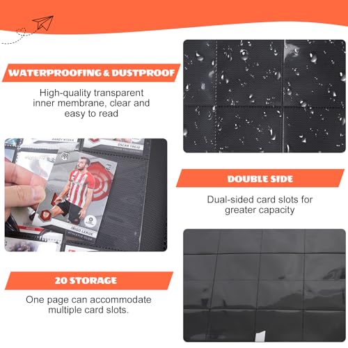 Black 20-Pocket Sports Trading Card Binder with 100 Card Sleeves