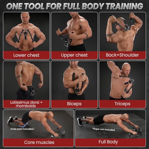 Red Hydraulic Arm Trainer 3-in-1 Chest, Arm & Ab Workout Equipment