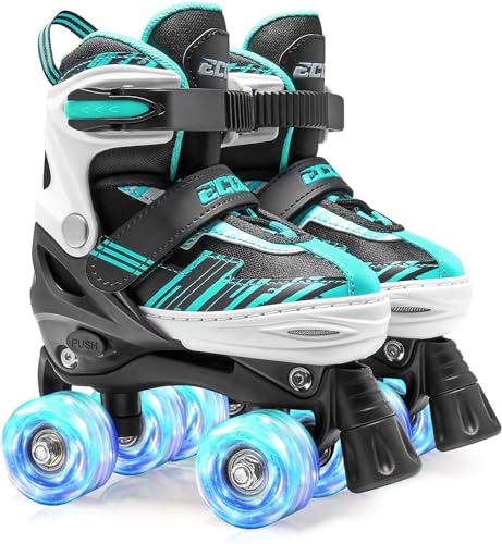 Kids Adjustable Roller Skates Cyan Medium-Big Size 13J-3 US - Safe & Comfortable