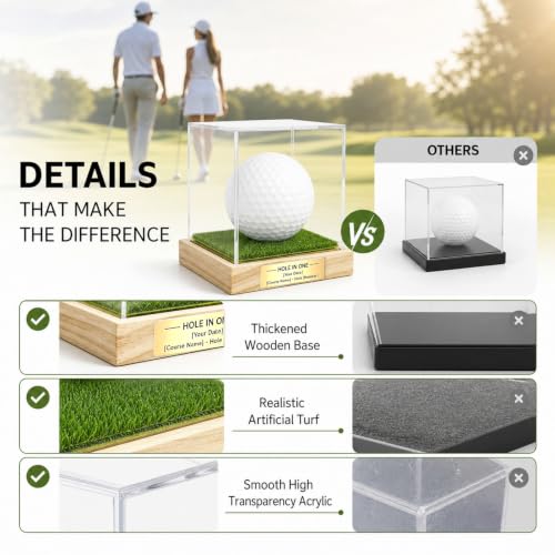 Custom Golf Ball Display Case with Engraved Nameplate & Putting Green Base