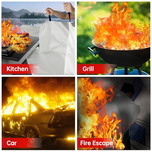 2-Pack Fire Blanket - Large Fiberglass Fire Blanket Fire Suppression Blanket - Fire Blankets Emergency for People - Fire Safety Blanket with Emergency Whistles - Fireblanket for Kitchen, Home